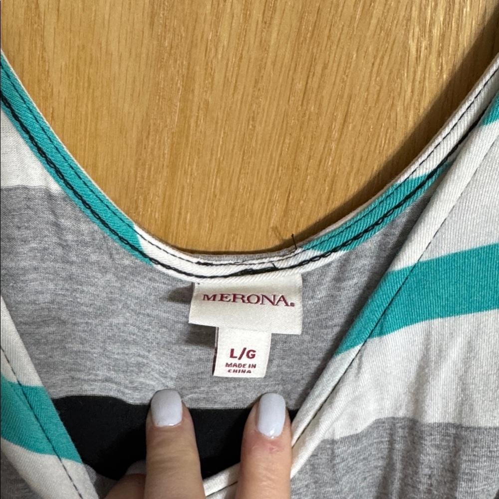Merona Teal, Black & Gray Striped Sleeveless Maxi Dress - Picture 2 of 3